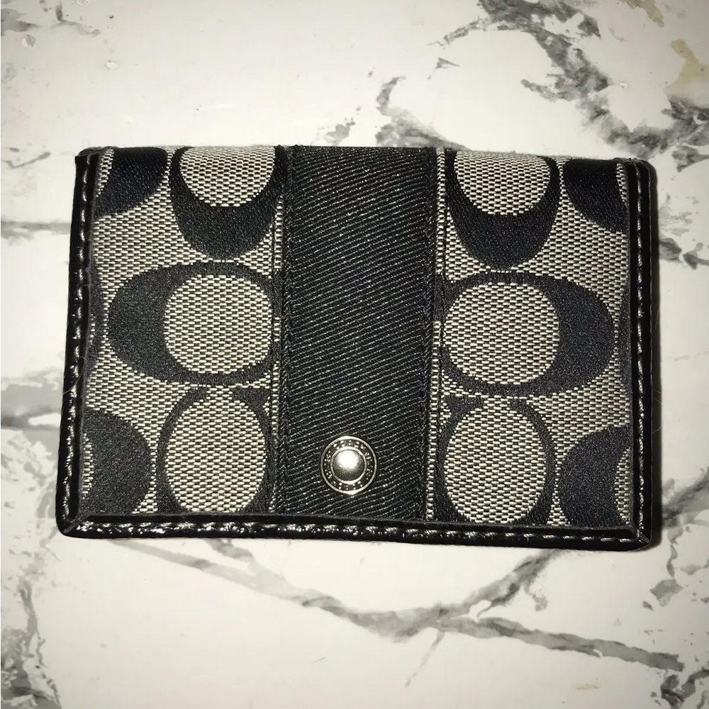 Coach Black and Gray Monogram Card Holder
